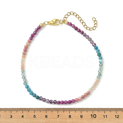 Natural Rhodonite & Amethyst & Apatite & Ruby & Sunstone Faceted Round Beaded Anklets for Women AJEW-AN00811-1