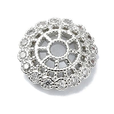 Rack Plating Brass Micro Pave Clear Cubic Zirconia Bead Caps KK-U014-11A-P-1