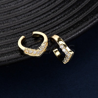 Brass Micro Pave Clear Cubic Zirconia C-Shaped Cuff Earrings EJEW-D328-09G-03-1