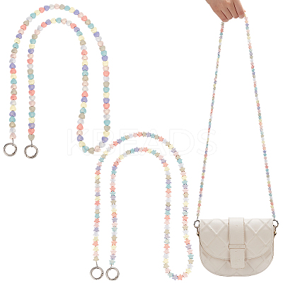 2Pcs 2 Styles Rainbow Macaron Color Resin Beaded Bag Straps DIY-WR0002-64-1