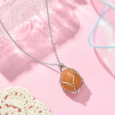 Crystal Cage Holder Necklace NJEW-JN04604-01-1