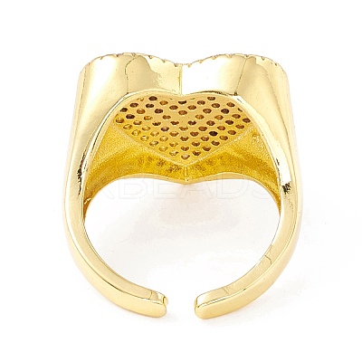 Clear Cubic Zirconia Heart Signet Open Cuff Ring RJEW-I083-13G-1
