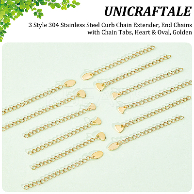 30Pcs 3 Style 304 Stainless Steel Curb Chain Extender STAS-UN0054-66-1