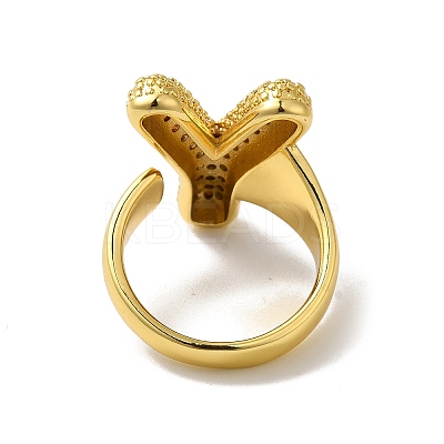 Letter Brass Micro Pave Clear Cubic Zirconia Open Cuff Ring for Women RJEW-N046-03Y-G-1