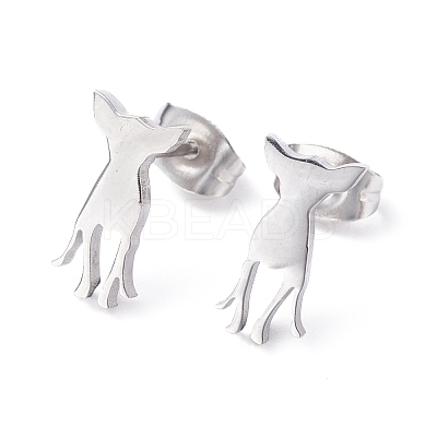 Non-Tarnish Deer Shape 304 Stainless Steel Stud Earrings for Women EJEW-Z017-11P-1