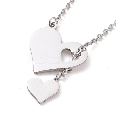 Non-Tarnish 302 Stainless Steel Heart Puzzle Pendant Lariat Necklaces LS-NJEW-I118-01P-1