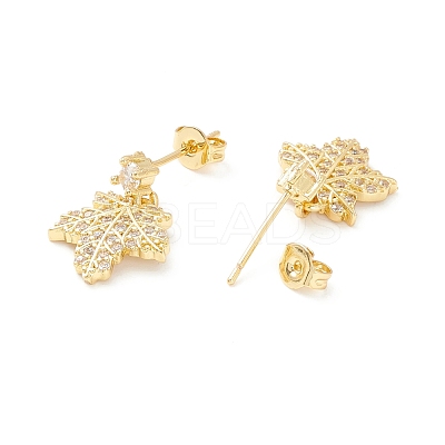Clear Cubic Zirconia Maple Leaf Dangle Stud Earrings EJEW-P196-11G-1