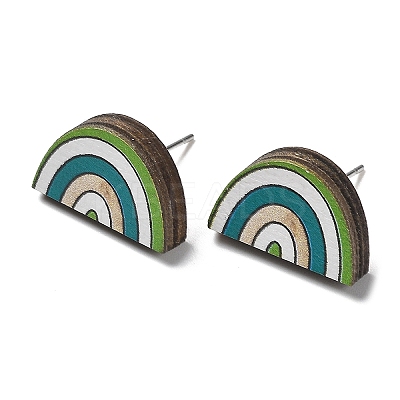Printing Wood Stud Earrings for Women EJEW-B028-04A-1