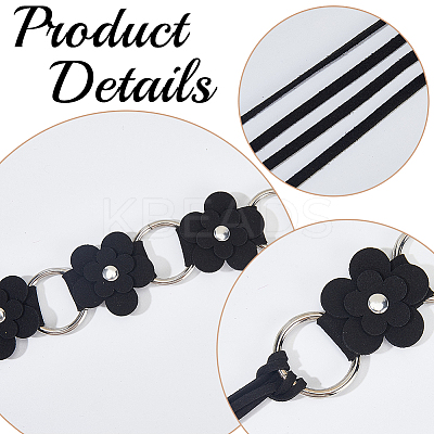 1Pc Imitation Leather Flower Brass Ring Link Chain Waist Belly Chains Belts for Women AJEW-CL0001-49B-1