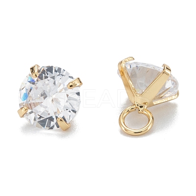 Brass Clear Cubic Zirconia Charms ZIRC-G170-11G-1