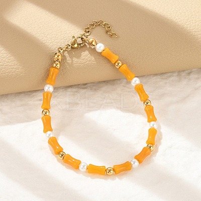 304 Stainless Steel Beaded Bracelets for Women BJEW-M056-08G-02-1