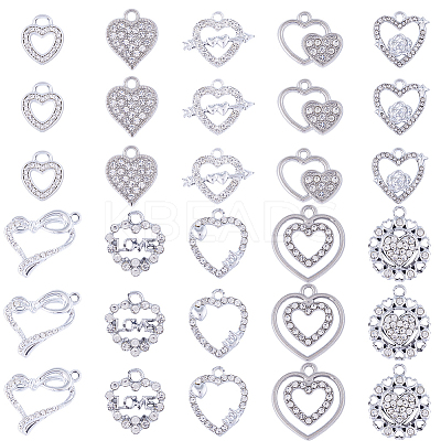 40Pcs 10 Style Alloy Crystal Rhinestone Pendants ALRI-SC0001-35P-1