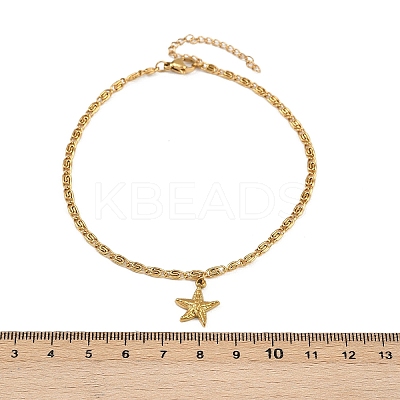 Summer Beach 304 Stainless Steel Starfish Charms 3 Layer Anklets for Women AJEW-F068-01G-1