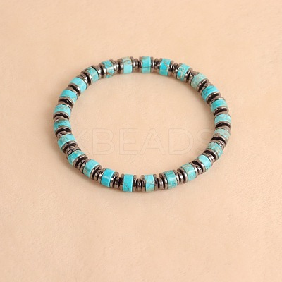 Vintage Synthetic Turquoise & Non-magnetic Hematite Beads Stretch Bracelets for Women Men UH5548-4-1
