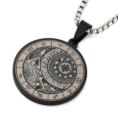 Retro Mandala 201 Stainless Steel Box Chain Constellation Pendant Necklaces for Women Men LS-NJEW-M223-01L-1