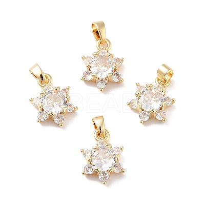 Rack Plating Brass Micro Pave Clear Cubic Zirconia Pendants ZIRC-F128-01G-1