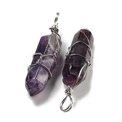 Natural Amethyst Double Terminal Pointed Pendants G-H308-05P-03-1