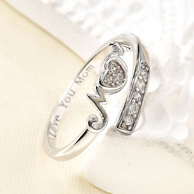 Heart 925 Sterling Silver Cubic Zirconia Cuff Rings for Women RJEW-S631-03P-1