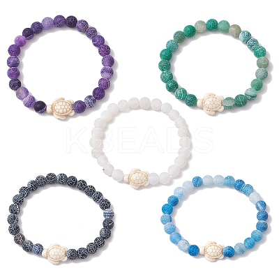 Dyed Natural Weathered Agate Round Beads Stretch Bracelets BJEW-JB11078-1