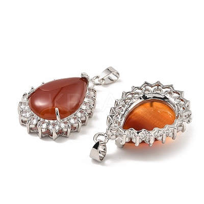 Natural Red Agate & Rhinestone Pendants G-K338-31P-11-1