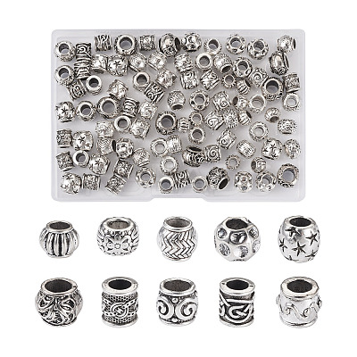100Pcs 10 Style Tibetan Style Alloy European Beads FIND-CD0001-34-1