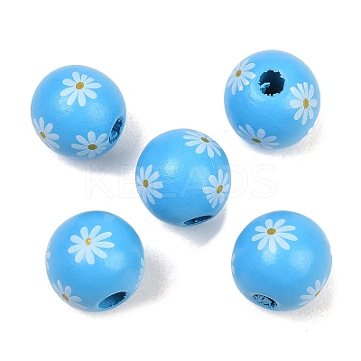 Printed Wood European Beads WOOD-G029-07B-1