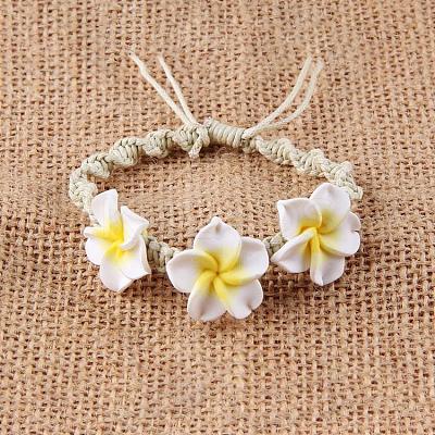 Plumeria Flower Polymer Clay Beads Braided Bead Bracelets for Women FS-WG73C89-04-1