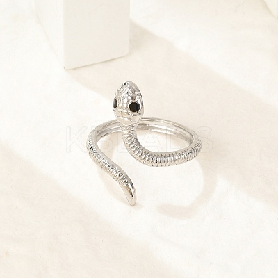 304 Stainless Steel Black Enamel Cuff Rings for Women LS-RJEW-G338-05P-1