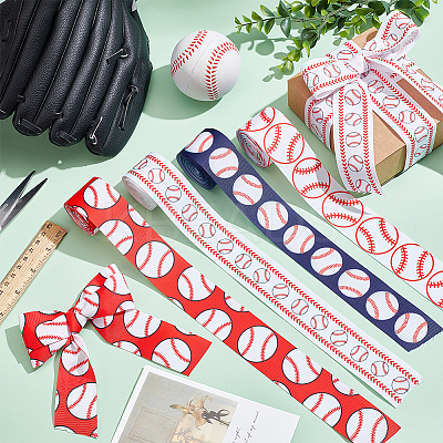 20 Yards 4 Styles Baseball Print Polyester Grosgrain Ribbon OCOR-PH0004-08-1