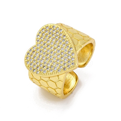 Brass Micro Pave Clear Cubic Zirconia Cuff Rings for Women RJEW-H248-08G-03-1