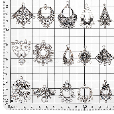 90Pcs 15 Style Tibetan Style Alloy Chandelier Component Links FIND-PH0005-88-1