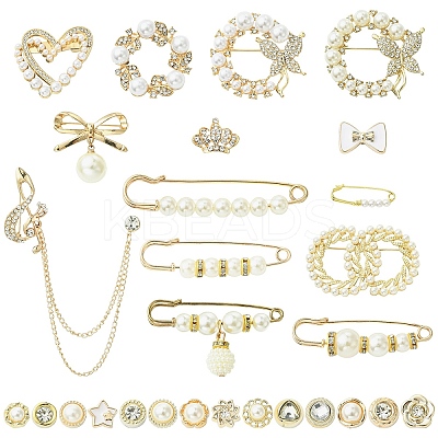 28Pcs 28 Styles Plastic Imitation Pearl Beads Brooch JEWB-YW0001-05-1
