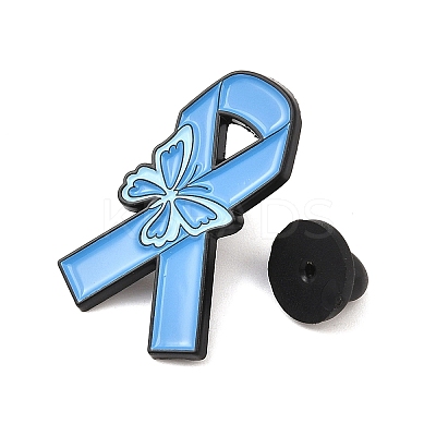 Awareness Ribbon with Butterfly Enamel Pins JEWB-C048-03A-EB-1