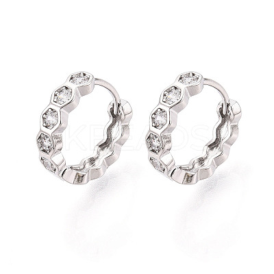 Brass Micro Pave Clear Cubic Zirconia Hexagon Hoop Earrings EJEW-T048-47P-1