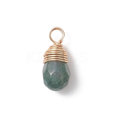 Copper Wire Wrapped Natural Indian Agate Faceted Teardrop Charms PALLOY-JF04948-1