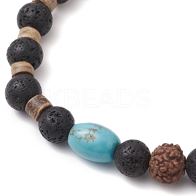 Natural Lava Rock & Rudraksha & Coconut & Howlite Beads Stretch Couples Bracelets for Men BJEW-JB11329-02-1