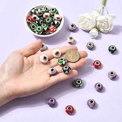 Handmade Polymer Clay Large Hole Rondelle European Beads LPDL-L003-01-1