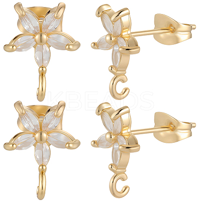 5 Pairs Brass Micro Pave Cubic Zirconia Studs Earring Findings KK-BBC0020-84-1
