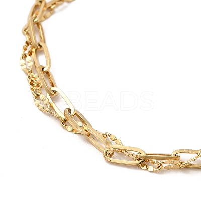 Ion Plating(IP) 304 Stainless Steel Paperclip & Dapped Chains Double Layer Multi-strand Bracelet for Women BJEW-G667-12G-1