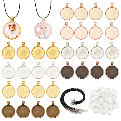 DIY Waxed Cotton Cord & Round Alloy Pendant Cabochon Settings Necklace Jewelry Making Kits DIY-GA0007-01-1