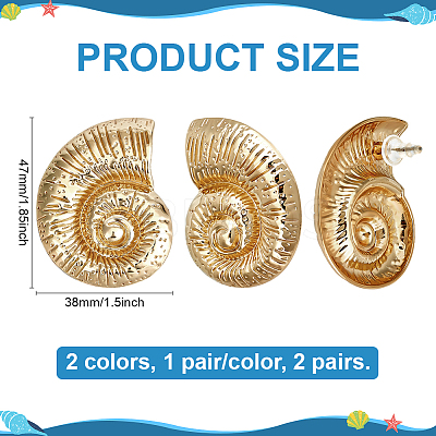 2 Pairs 2 Colors Zinc Alloy Conch Stud Earrings EJEW-PH0002-05-1