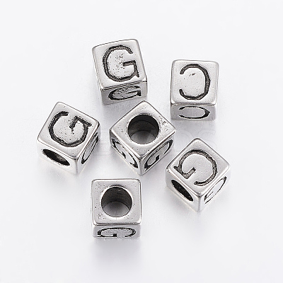 304 Stainless Steel Large Hole Letter European Beads LS-STAS-H428-01AS-G-1