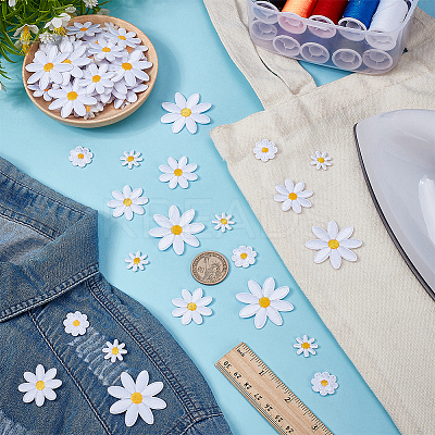 80Pcs 4 Styles Flower Polyester Embroidery Cloth Iron On/Sew On Patches DIY-FG0008-09-1