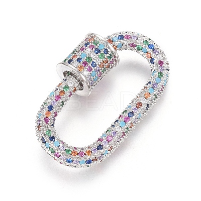Brass Micro Pave Cubic Zirconia Screw Carabiner Lock Charms ZIRC-L085-08P-1