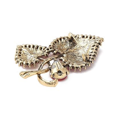 Heart-shape Leaf Zinc Alloy Rhinestones Brooches JEWB-R055-04AG-01-1