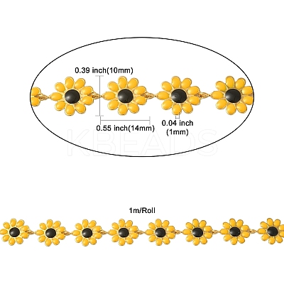 304 Stainless Steel Daisy Flower Link Chains with Enamel AJEW-CJ0001-22A-1