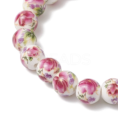 Handmade Flower Printed Porcelain Ceramic Beaded Stretch Bracelets BJEW-JB11910-01-1