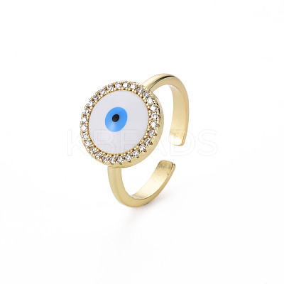 Flat Round with Evil Eye Enamel Lucky Cuff Ring RJEW-N035-084-NF-1