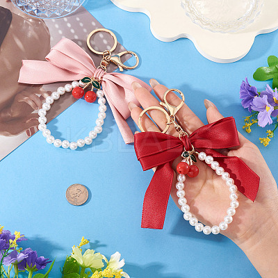 2Pcs 2 Colors Polyester & Alloy & Plastic Keychains KEYC-TA0001-52A-1