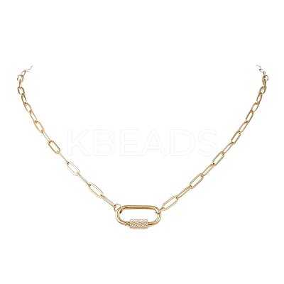 304 Stainless Steel Screw Carabiner Lock Pendant Paperclip Chain Necklaces NJEW-JN05860-01-1